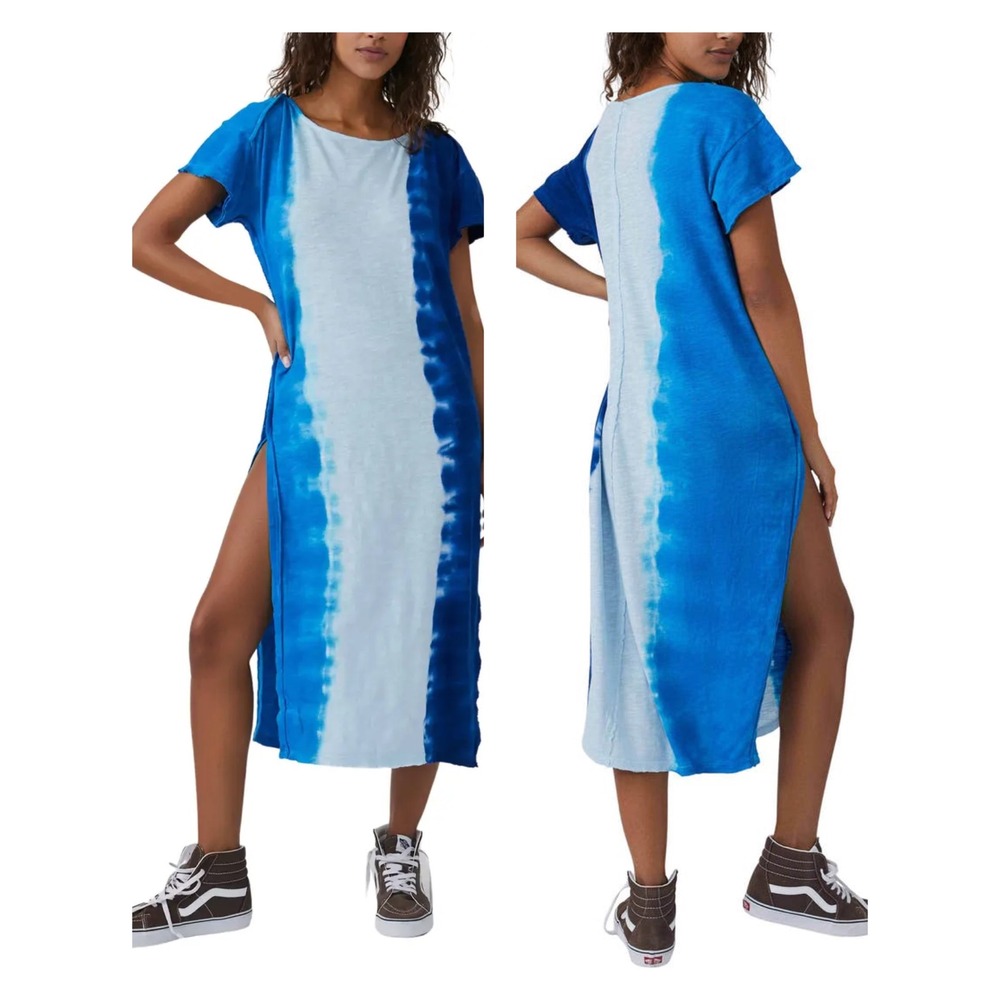 Free People We The Free Ice Cream Sundae Tie Dye T-Shirt Dress Blue Small Beach